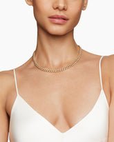 Curb Chain Necklace in 18K Rose Gold with Diamonds, 7mm